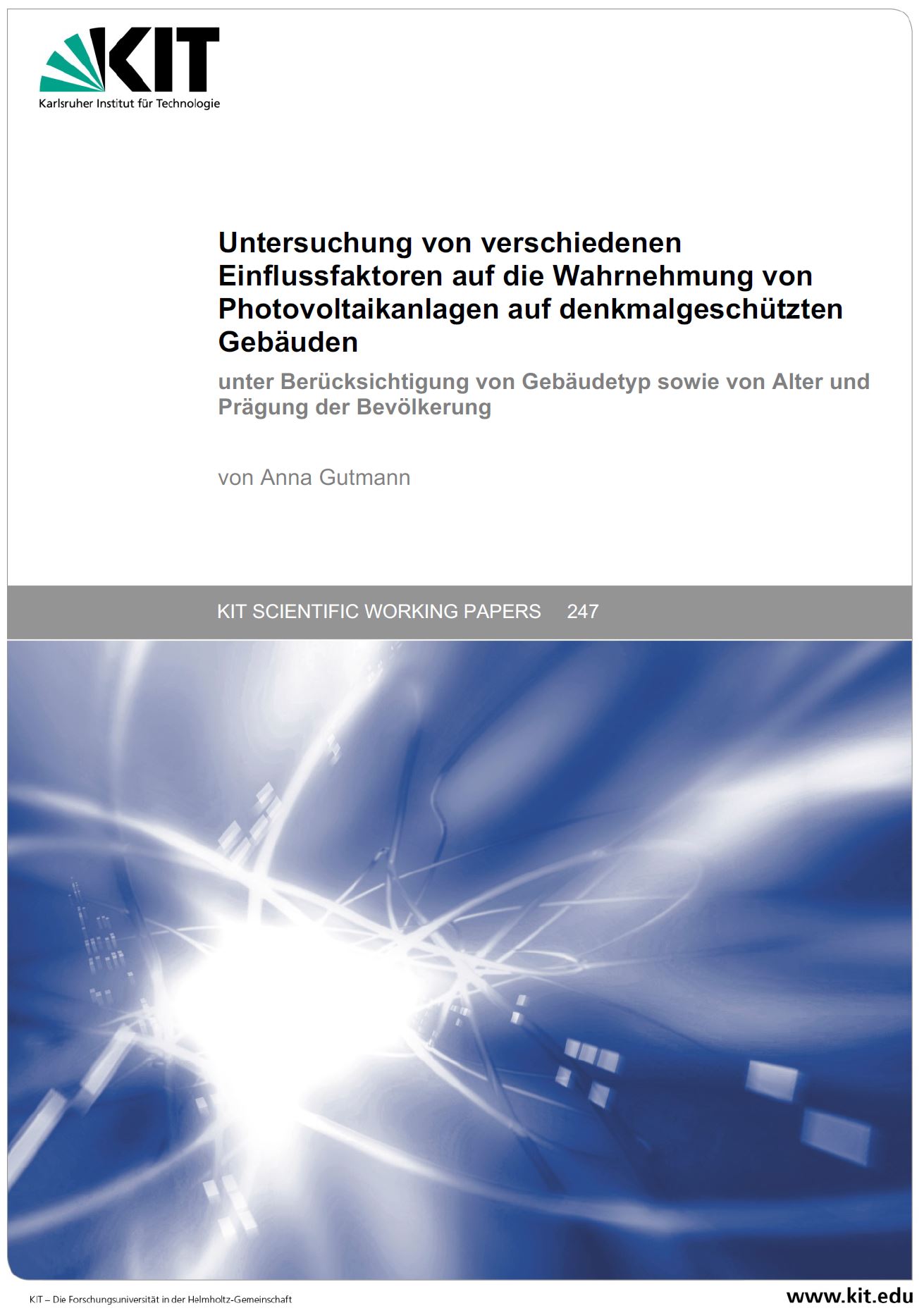 Deckblatt zur Publikation "Photovoltaikanlagen auf denkmalgeschützten Gebäuden" von Anna Gutmann. 